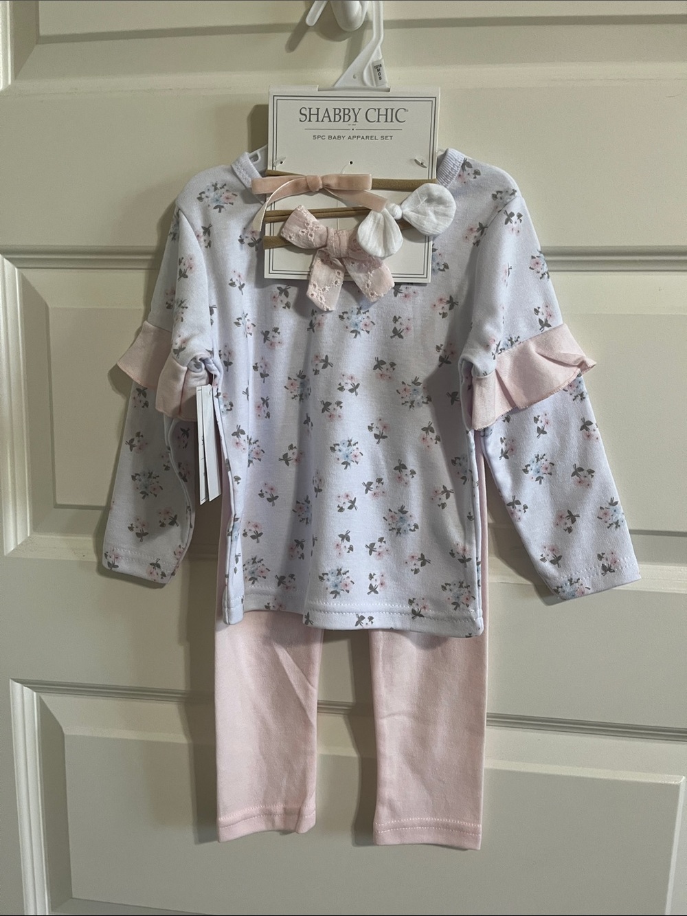 2 sets of Shabby Chic Floral Two-Piece Set with Bows one blue and gree